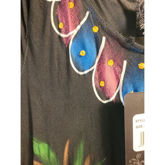 NWT One Size Ace Fashion Black Hand Painted Floral Tunic Sundress Swimsuit Cover - Picture 4 of 7